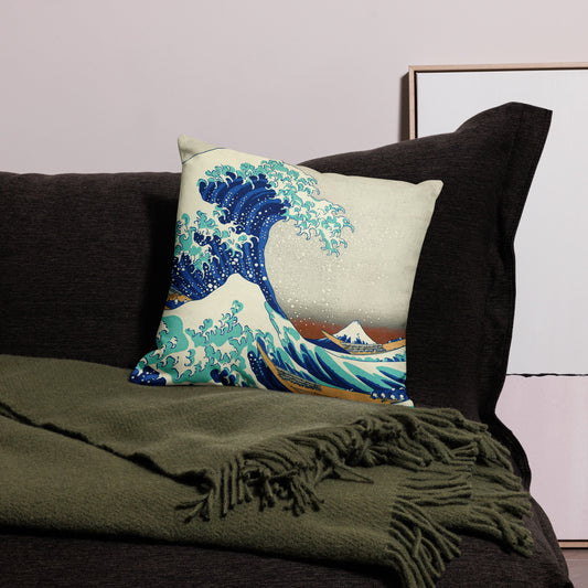 The Great Wave off Kanagawa 1830 Premium Pillow, Japanese Vintage Art, Lithograph, Home Décor