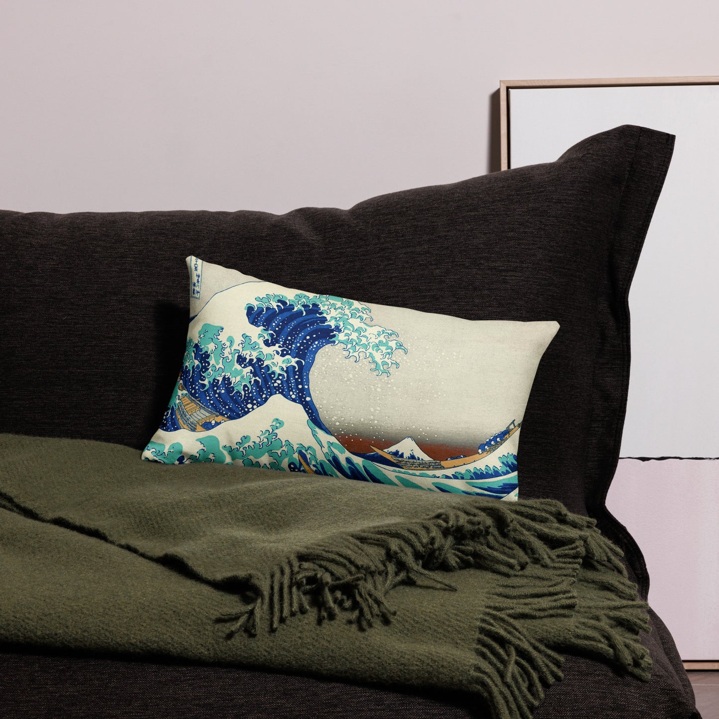 The Great Wave off Kanagawa 1830 Premium Pillow, Japanese Vintage Art, Lithograph, Home Décor