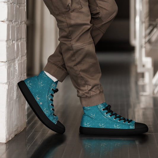 Swallow Print Mens High Top Canvas Shoes