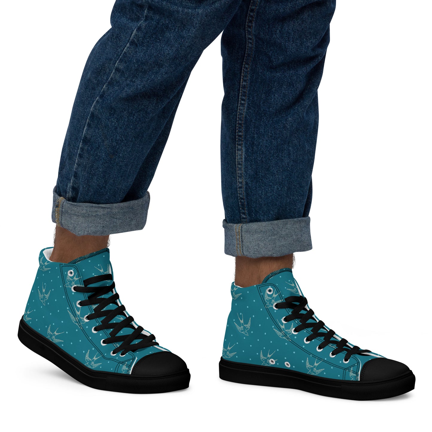 Swallow Print Mens High Top Canvas Shoes