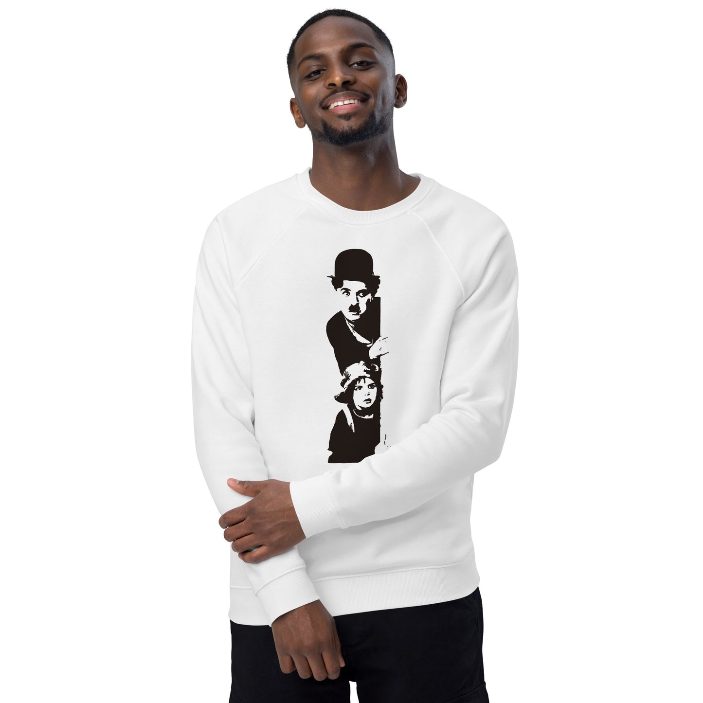 Unisex Organic Eco-friendly Raglan Sweatshirt - Charlie Chaplin 'The Kid' c. 1921