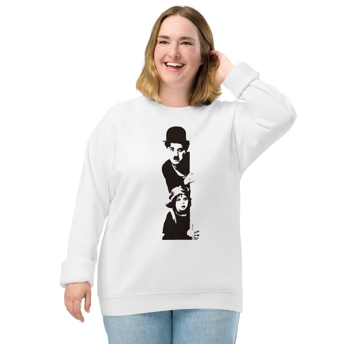 Unisex Organic Eco-friendly Raglan Sweatshirt - Charlie Chaplin 'The Kid' c. 1921