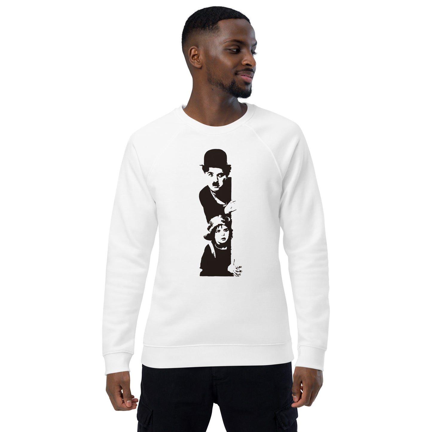 Unisex Organic Eco-friendly Raglan Sweatshirt - Charlie Chaplin 'The Kid' c. 1921