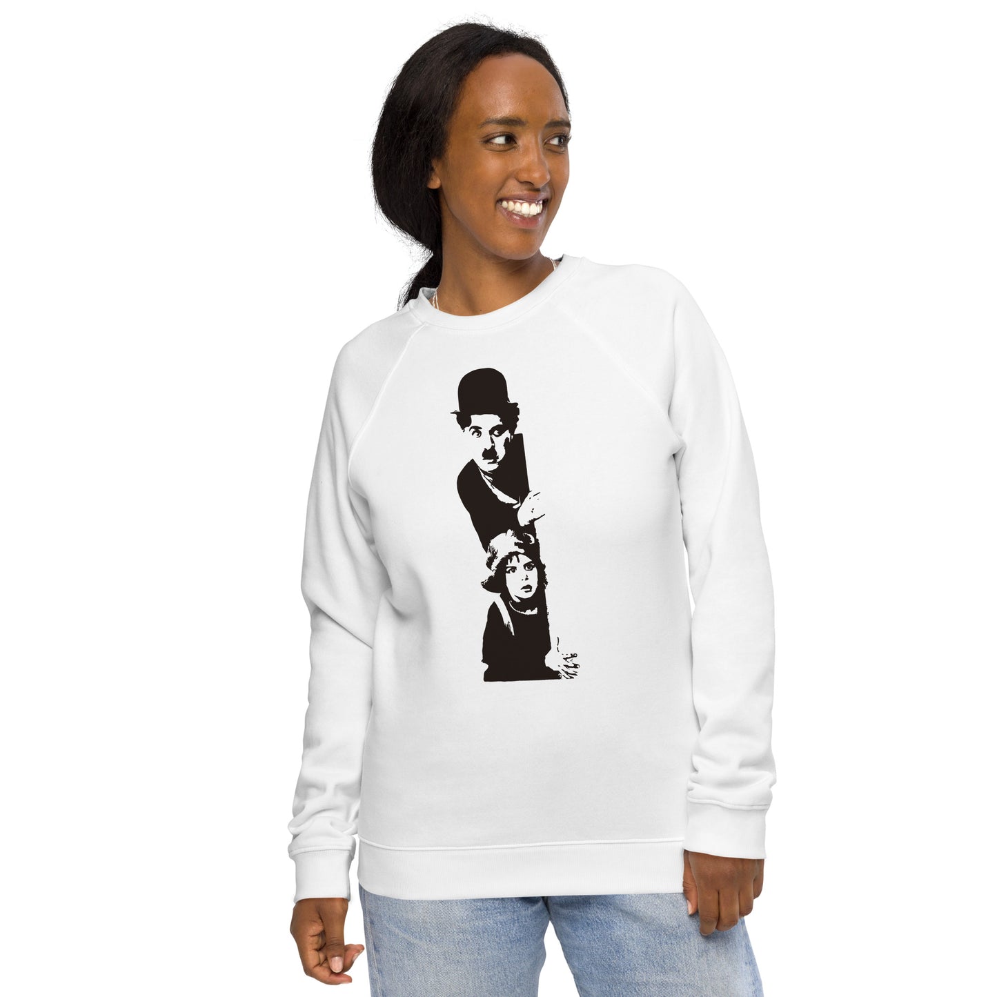 Unisex Organic Eco-friendly Raglan Sweatshirt - Charlie Chaplin 'The Kid' c. 1921
