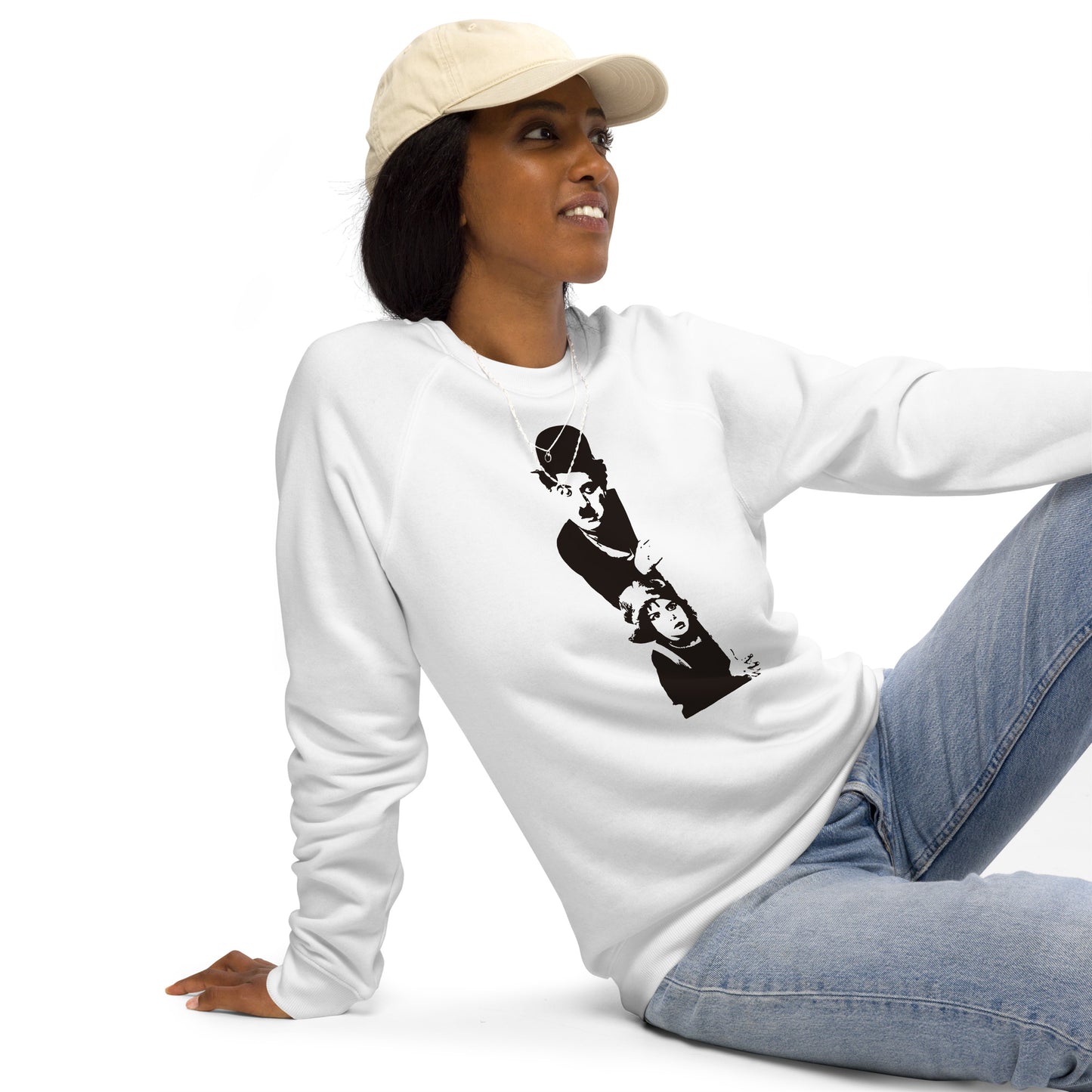 Unisex Organic Eco-friendly Raglan Sweatshirt - Charlie Chaplin 'The Kid' c. 1921